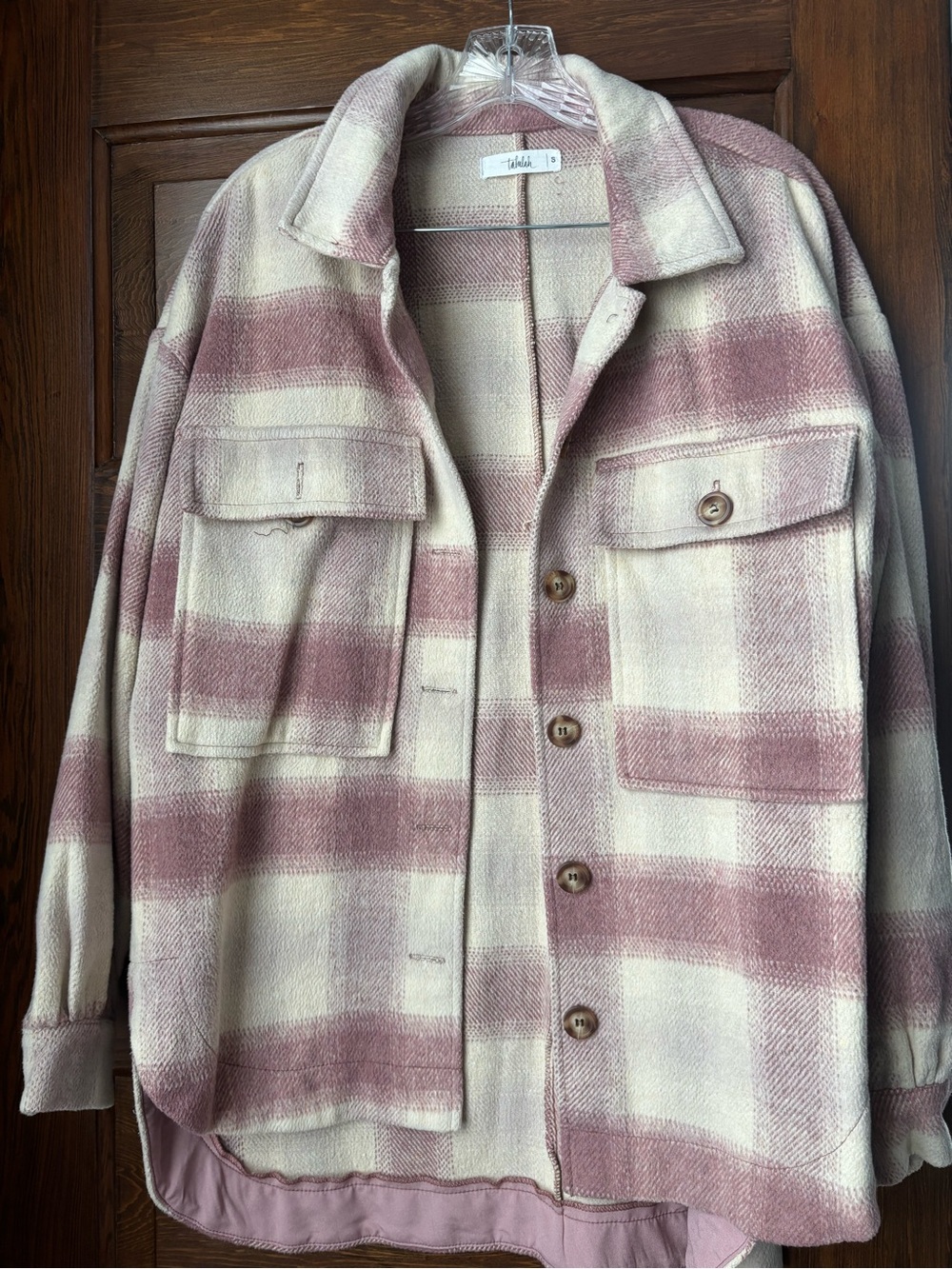 Talulah Women's Plaid Shacket Jacket in Mauve and Cream